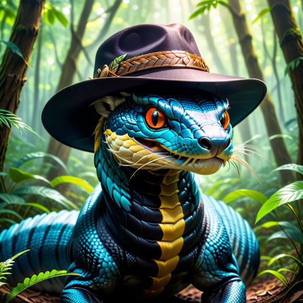 Imagem de uma cobra em um chapéu na floresta