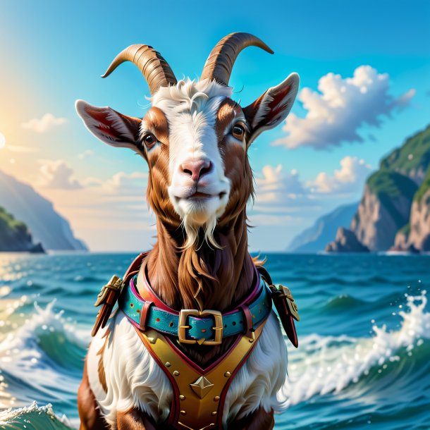 Picture of a goat in a belt in the sea