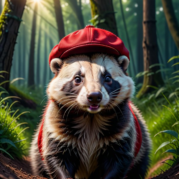 Image of a badger in a red cap