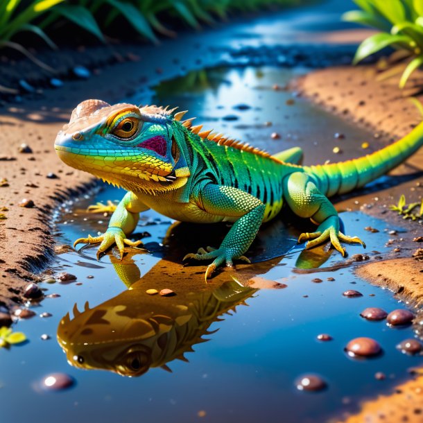 Picture of a eating of a lizard in the puddle