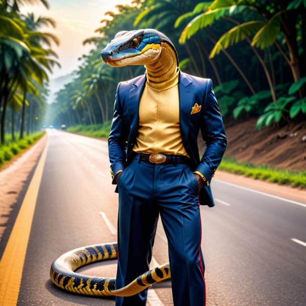 Pic d'un cobra roi dans un pantalon sur la route