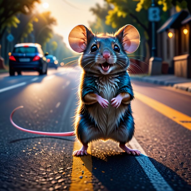 Picture of a dancing of a mouse on the road