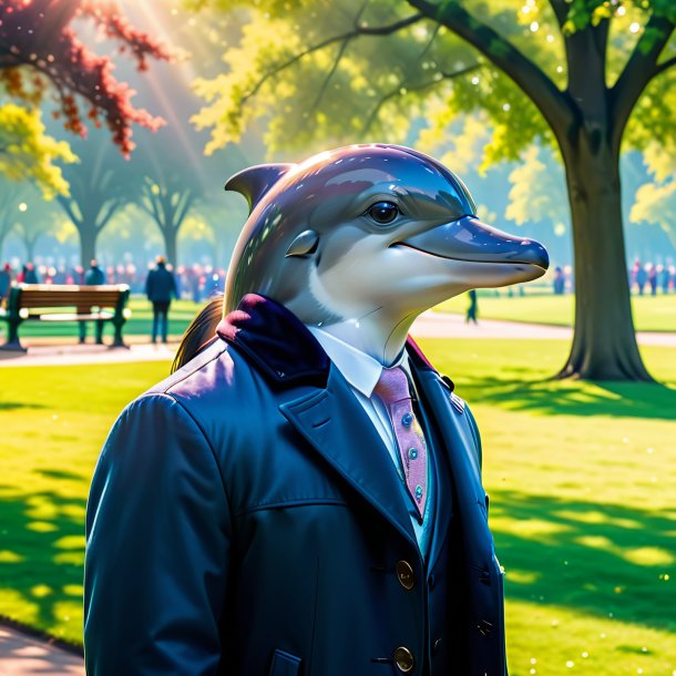 Picture of a dolphin in a coat in the park