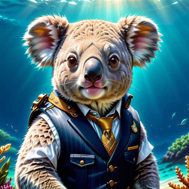 Illustration of a koala in a vest in the sea