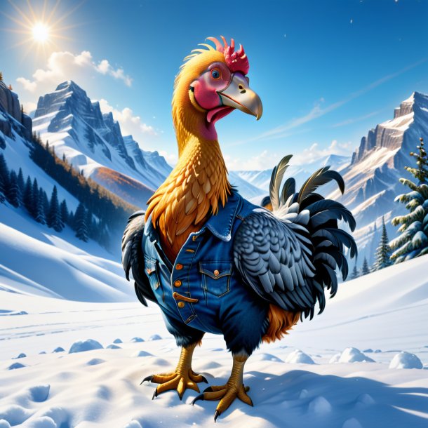 Dibujo de un dodo en jeans en la nieve