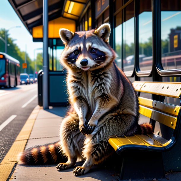 Image d'un repos d'un raton laveur sur l'arrêt de bus