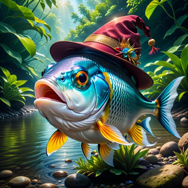 Photo d'un poisson dans un chapeau dans la rivière