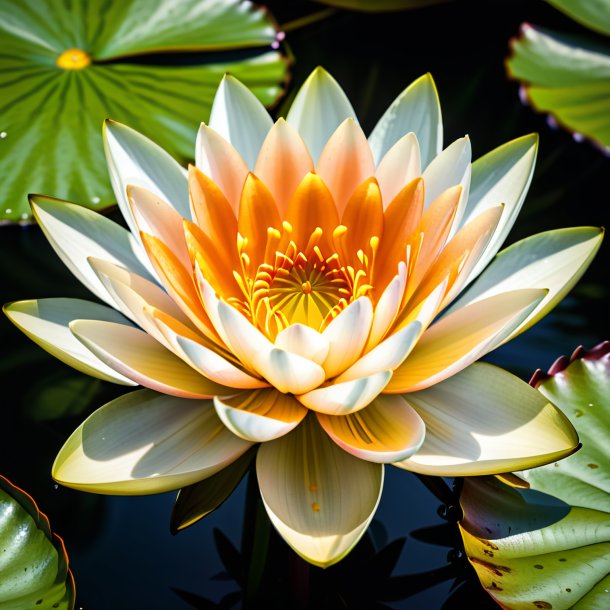 Représentation d'un lis d'eau orange, blanc