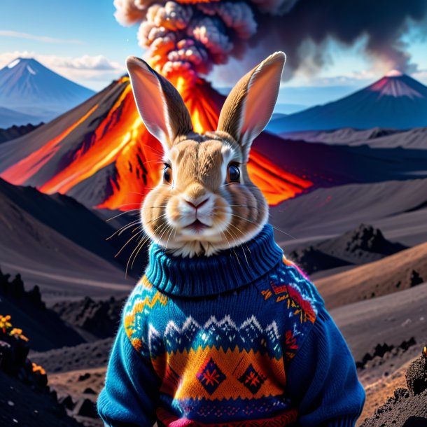 Image of a rabbit in a sweater in the volcano