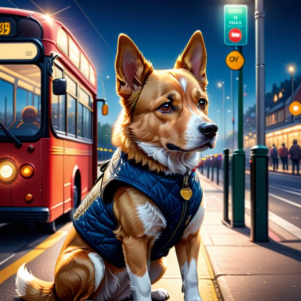 Illustration of a dog in a vest on the bus stop