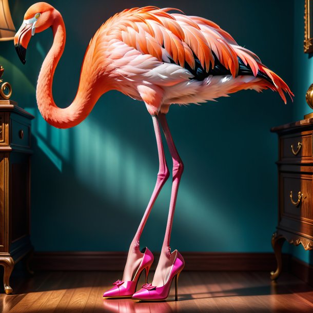 Image of a flamingo in a shoes in the house