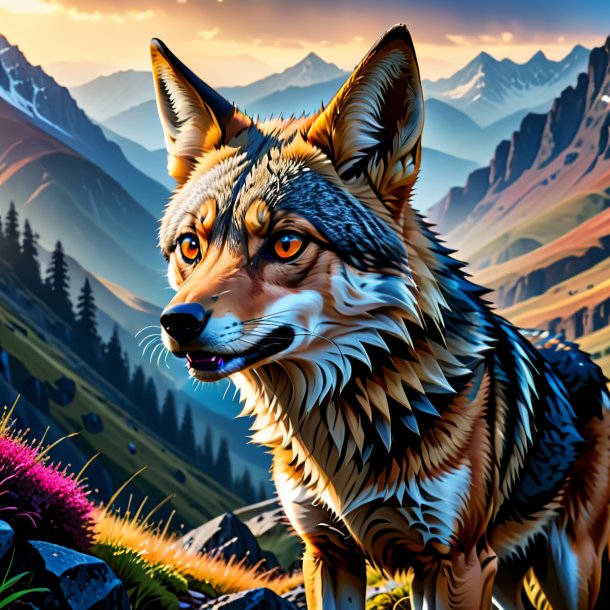 Image of a crying of a jackal in the mountains