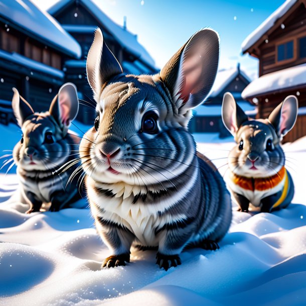 Photo of a swimming of a chinchillas in the snow