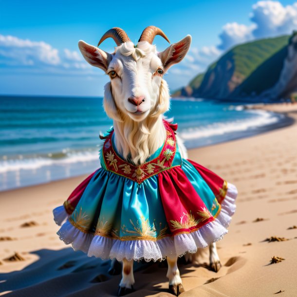 Foto de uma cabra em um vestido na praia