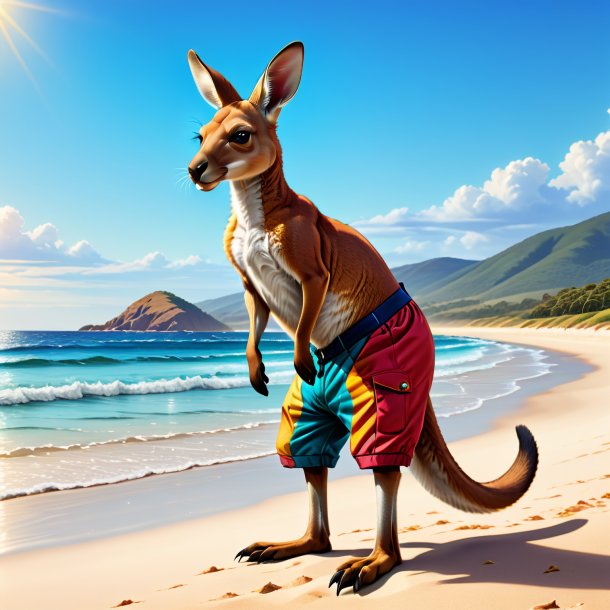 Illustration of a kangaroo in a trousers on the beach