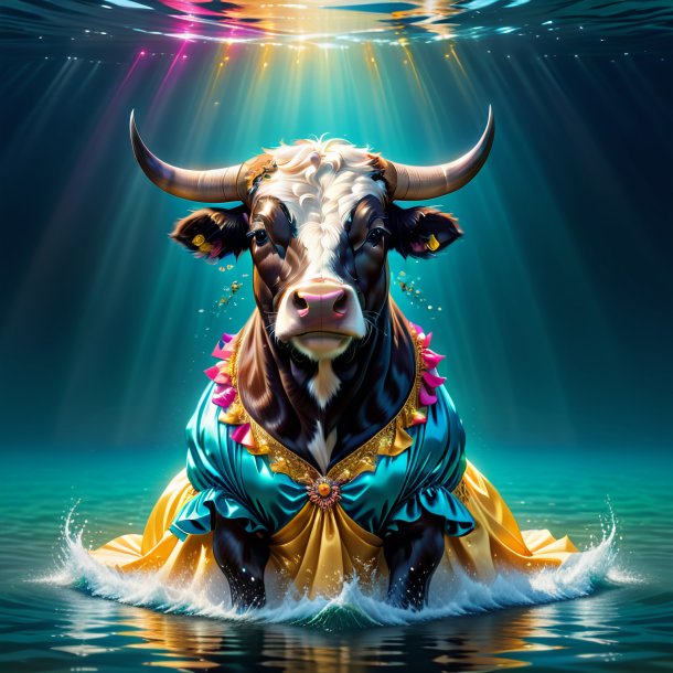 Illustration of a bull in a dress in the water