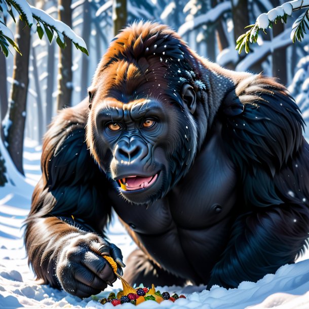 Pic of a eating of a gorilla in the snow