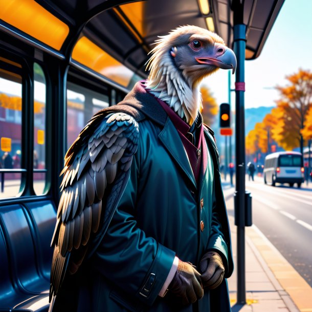 Drawing of a vulture in a coat on the bus stop