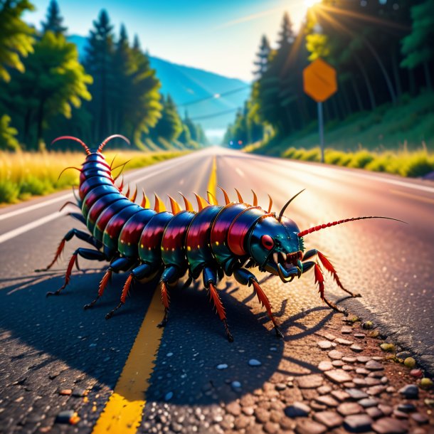 Picture of a angry of a centipede on the road