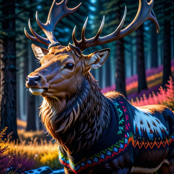 Pic d'un wapiti dans un pull noir