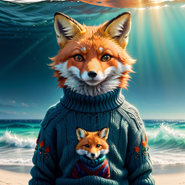 Dessin d'un renard dans un pull dans la mer