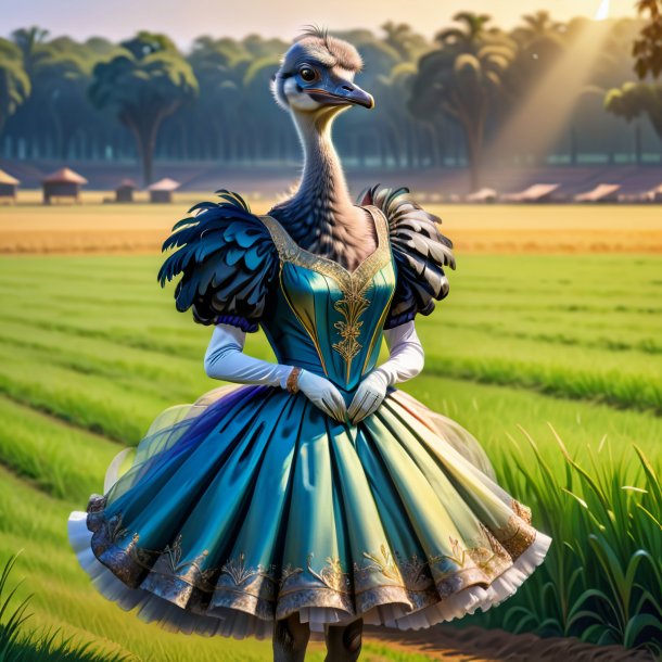 Drawing of a ostrich in a dress on the field