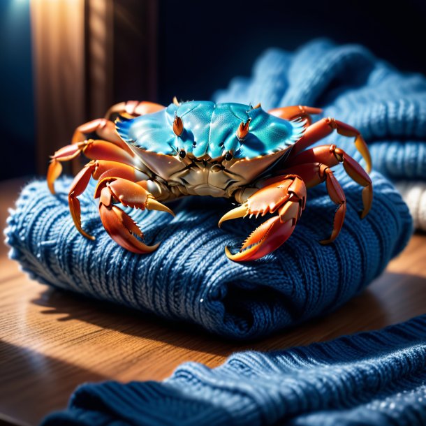 Photo d'un crabe dans un pull bleu