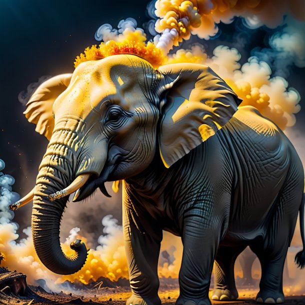 Imagem de um elefante fumando amarelo