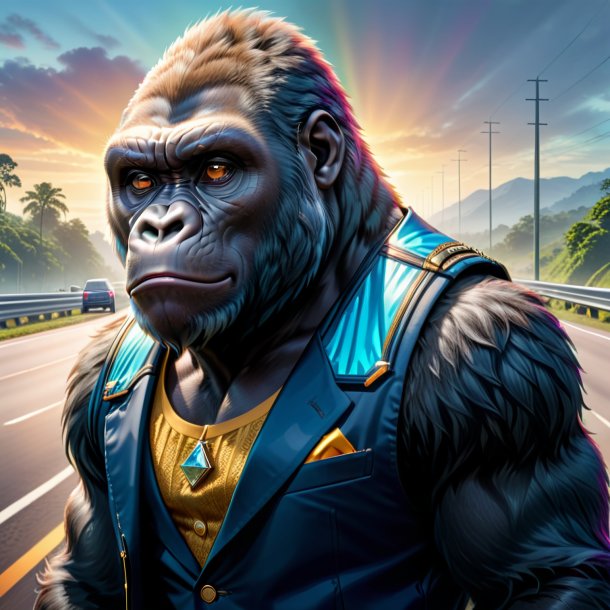 Illustration of a gorilla in a vest on the highway