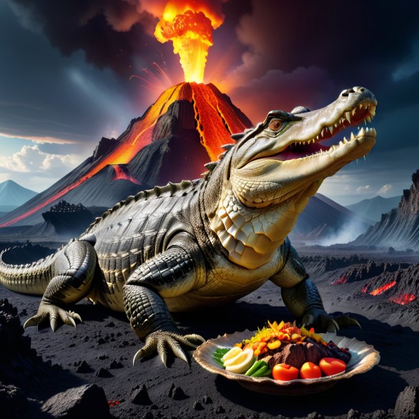 De um comer de um crocodilo no vulcão