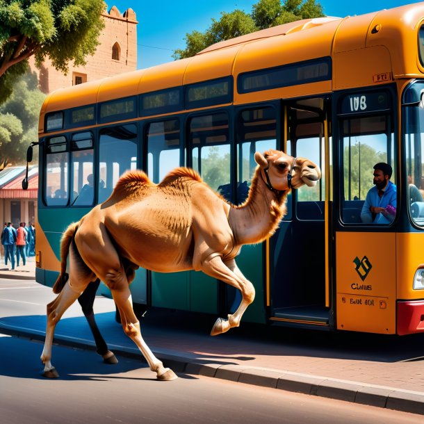 Photo d'un saut d'un chameau sur l'arrêt de bus