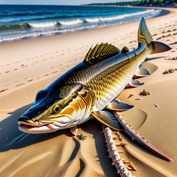 Image d'un repos d'un brochet sur la plage