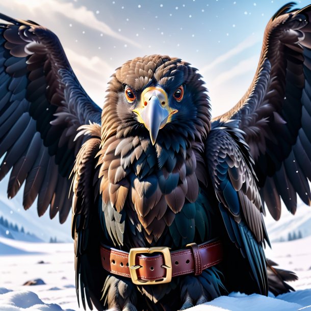 Drawing of a vulture in a belt in the snow