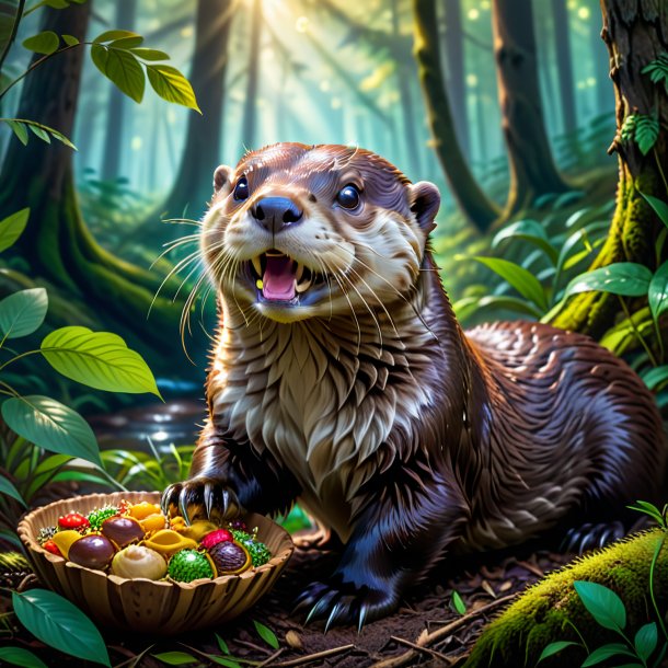 Image d'un repas d'une loutre dans la forêt