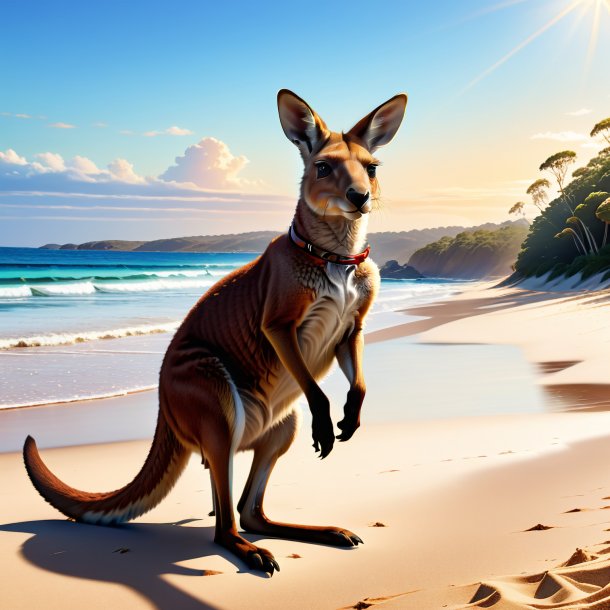 Illustration of a kangaroo in a belt on the beach