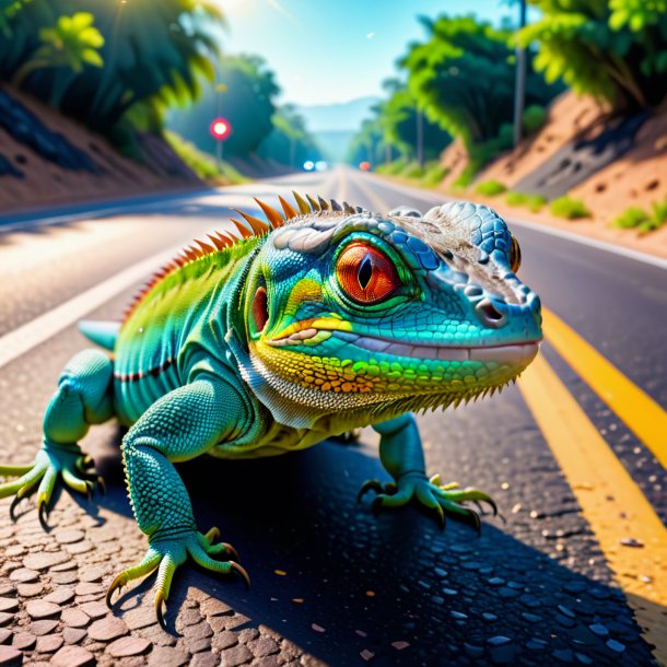 Pic of a crying of a lizard on the road