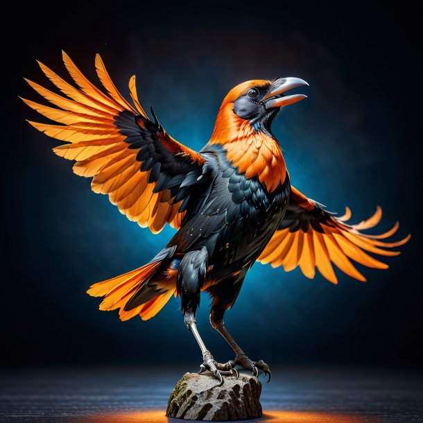 Image of a orange dancing crow