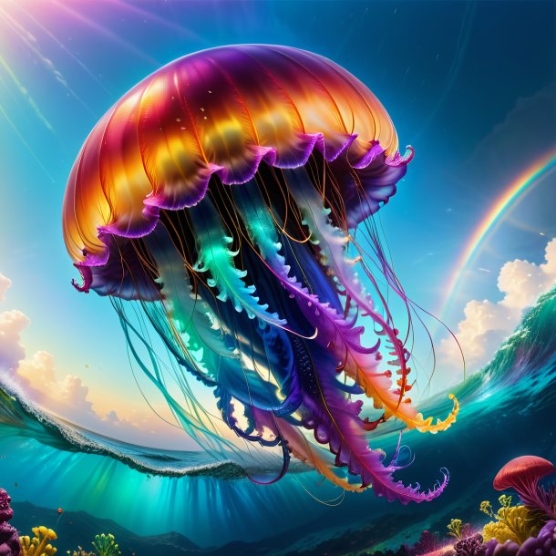 Picture of a threatening of a jellyfish on the rainbow