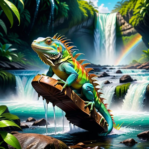 Image of a iguana in a shoes in the waterfall