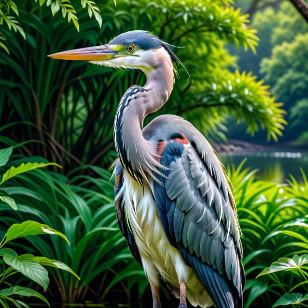 Foto de una garza con un abrigo verde