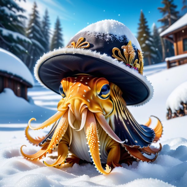 Pic of a cuttlefish in a hat in the snow