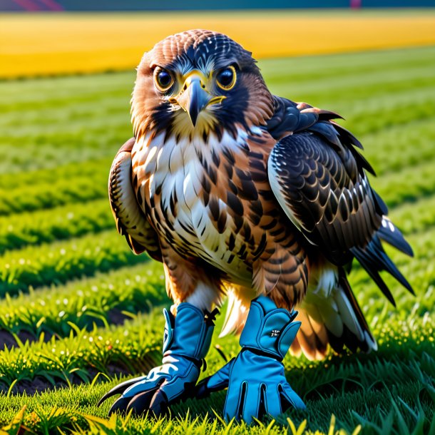 Foto de un halcón en guantes en el campo