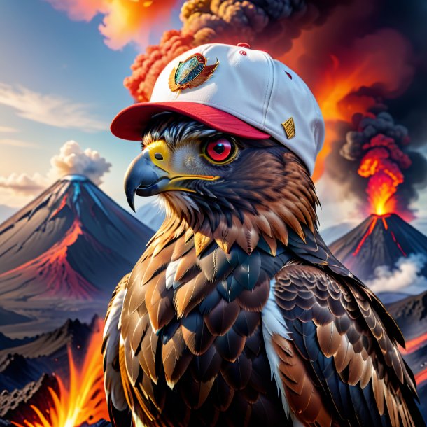 Picture of a hawk in a cap in the volcano