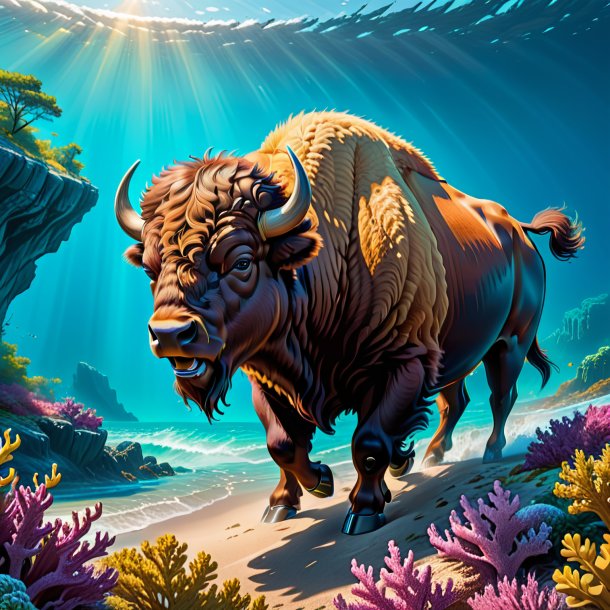 Drawing of a bison in a belt in the sea