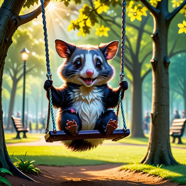 Picture of a swinging on a swing of a possum in the park