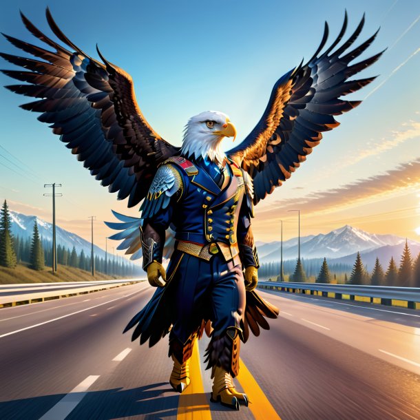 Illustration d'un aigle dans un gilet sur l'autoroute