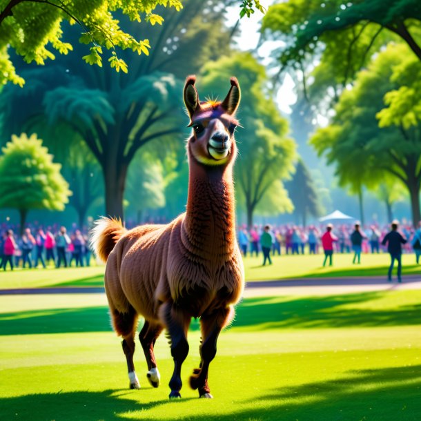 Picture of a dancing of a llama in the park