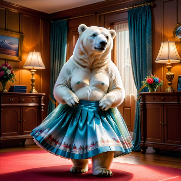 Photo of a polar bear in a skirt in the house