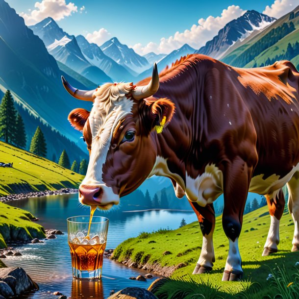 Picture of a drinking of a cow in the mountains