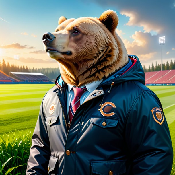 Picture of a bear in a jacket on the field